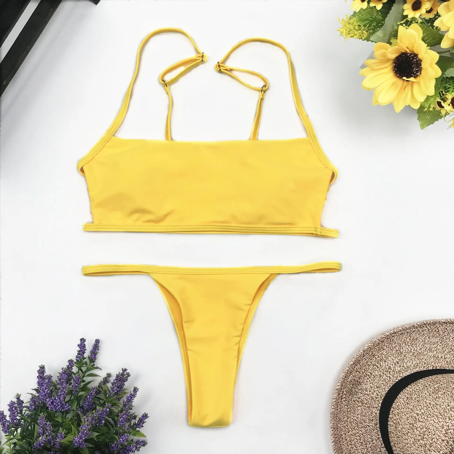 Sexy Stripe Print Swimsuit for Women Solid Tube Top Bathing Suit High Cut Bikini Set Backless Beachwear Brazilian Swimwear Summe