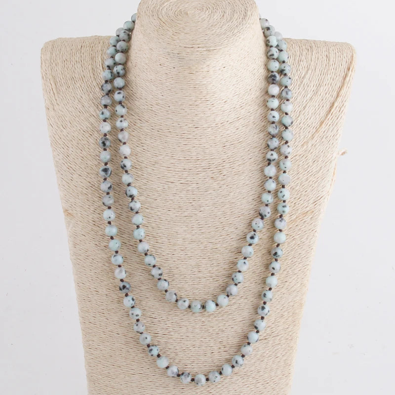 New Bohemian Jewelry long Knotted Halsband 8mm 125-128cm Double wrap Natural Stone Necklace