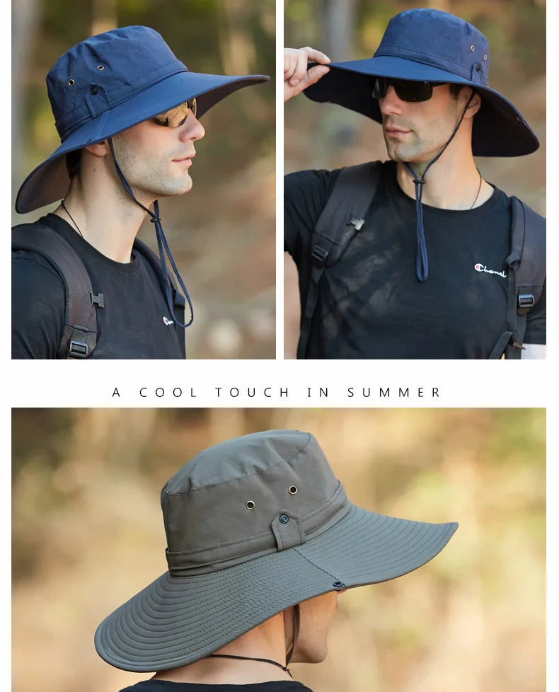 K194 Four Seasons Men's Panama Bucket Basin Sun Hat Sun Protection Hat Big Brim Fashion Outdoor