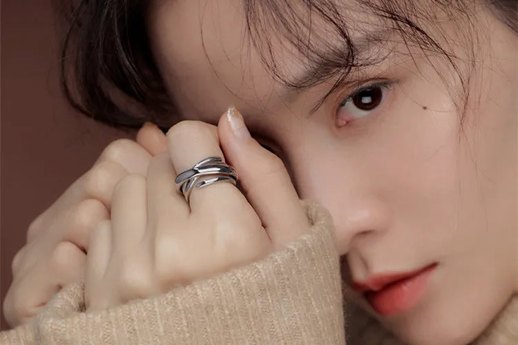 925 Sterling Silver Rings For Women Bohemian Adjustable Geometric Irregular Rings Exaggerated Novelty Jewelry S-R406