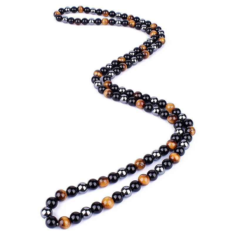 Hematite Obsidian Tiger Eye Beads Necklaces Men Fashion Triple Protection Necklaces Women for Magnetic Health Protection Jewelry