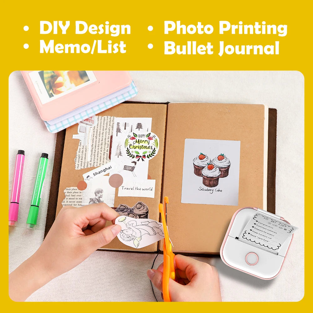 Phomemo T02 Pocket Printer Photo Journal Printing 53mm Sticker Labels Wireless Connection No-Ink Thermal Printing Long Battery