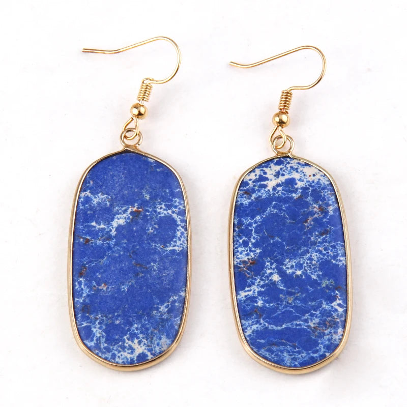 Hot Fashion Rectangle Natural Stone Earring Gary and Pink Women Drop Earrings