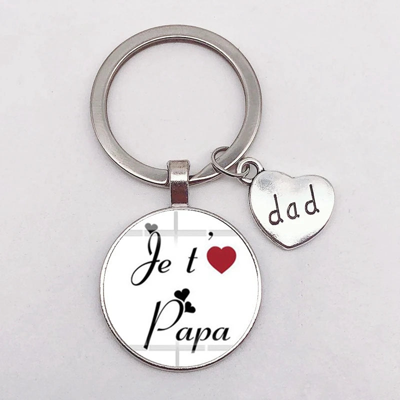I Love Dad Keychain My Dad Is A Super Hero Pendant Glass Key Ring Father's Day Best Gift