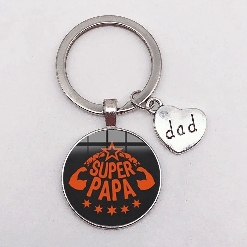 I Love Dad Keychain My Dad Is A Super Hero Pendant Glass Key Ring Father's Day Best Gift