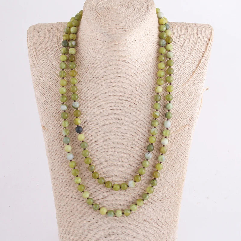 New Bohemian Jewelry long Knotted Halsband 8mm 125-128cm Double wrap Natural Stone Necklace