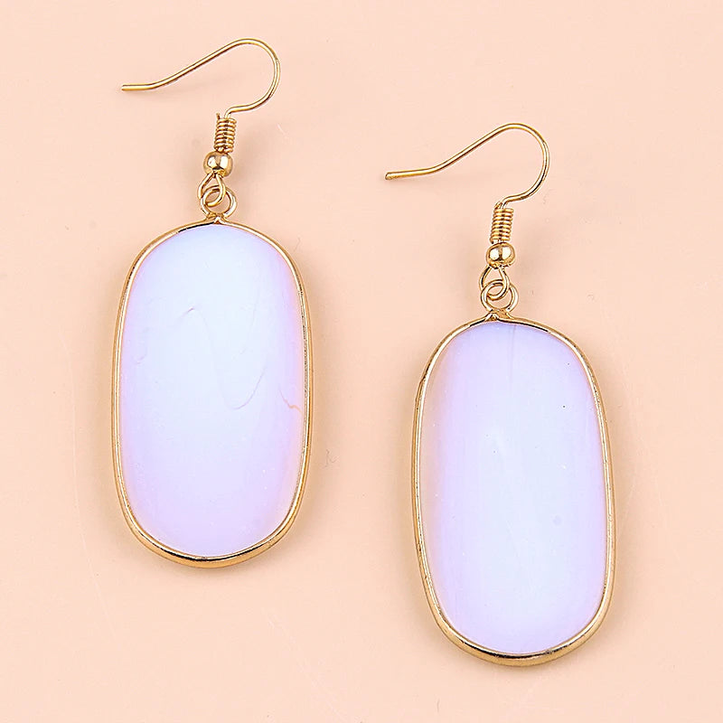 Hot Fashion Rectangle Natural Stone Earring Gary and Pink Women Drop Earrings