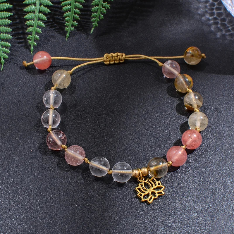8mm Watermelon Tourmaline Japamala Necklace Meditation Yoga Tibetan Jewelry Bracelet Set 108 Beaded Rosary Golden Lotus Charm