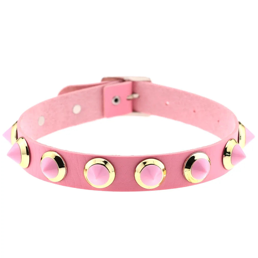 Goth Pink Leather Necklaces Women Punk Black Rivet Spike Collar Chain Neck Strap Gothic Holloween Girls Choker Y2K Body Jewelry