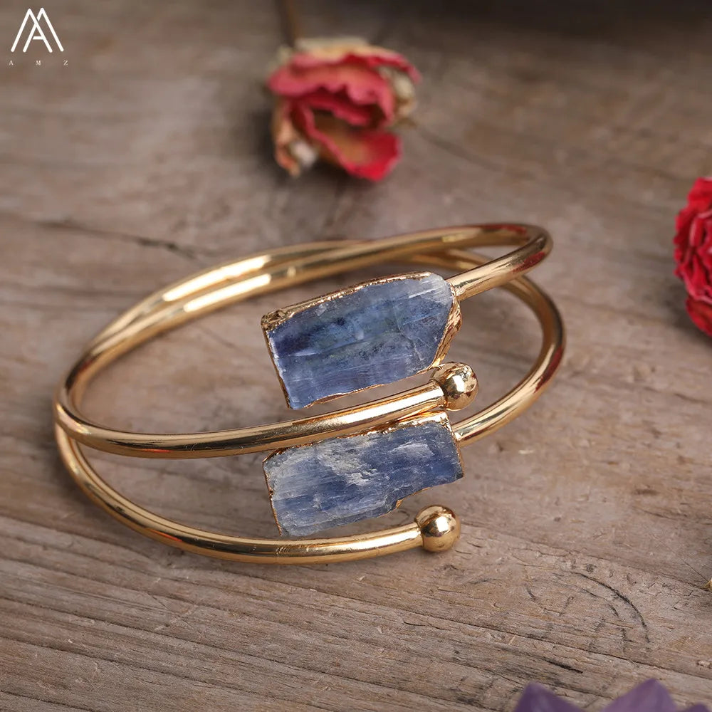 Natural Blue Kyanite Stone Open Bangle For Women High Quality Handmade Birthday Wedding Jewelry Gifts