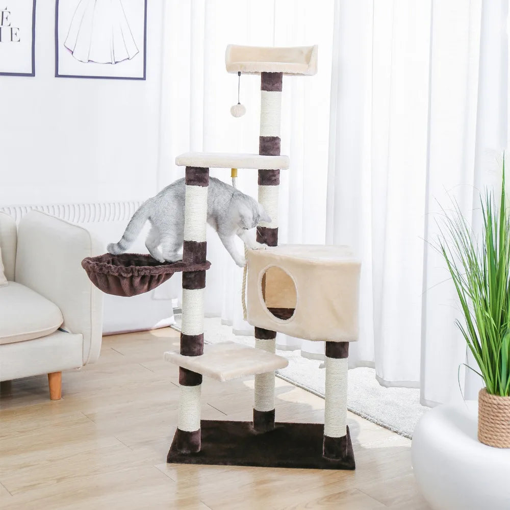 Pet Cat Tree House Condo Perch Entertainment Playground Stable Furniture for Kitten Multi-Level Tower for Large Cat Cozy Hommock