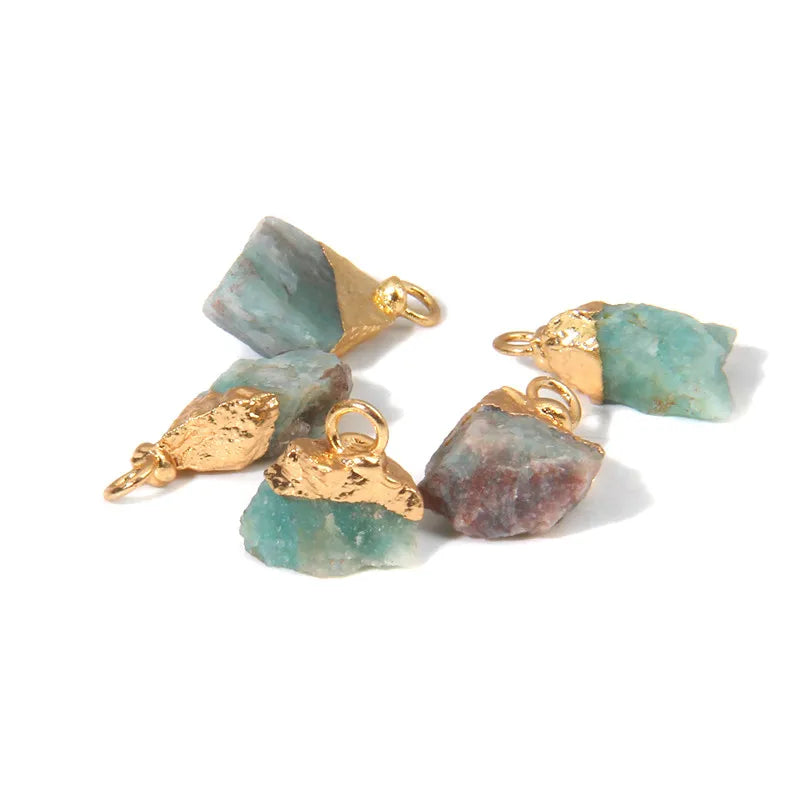 2PCS Mini Raw Stone Pendant Rough Fluorite Amethysts Tourmaline Reiki Stone Charms For Jewelry Making Handmade DIY Accessories