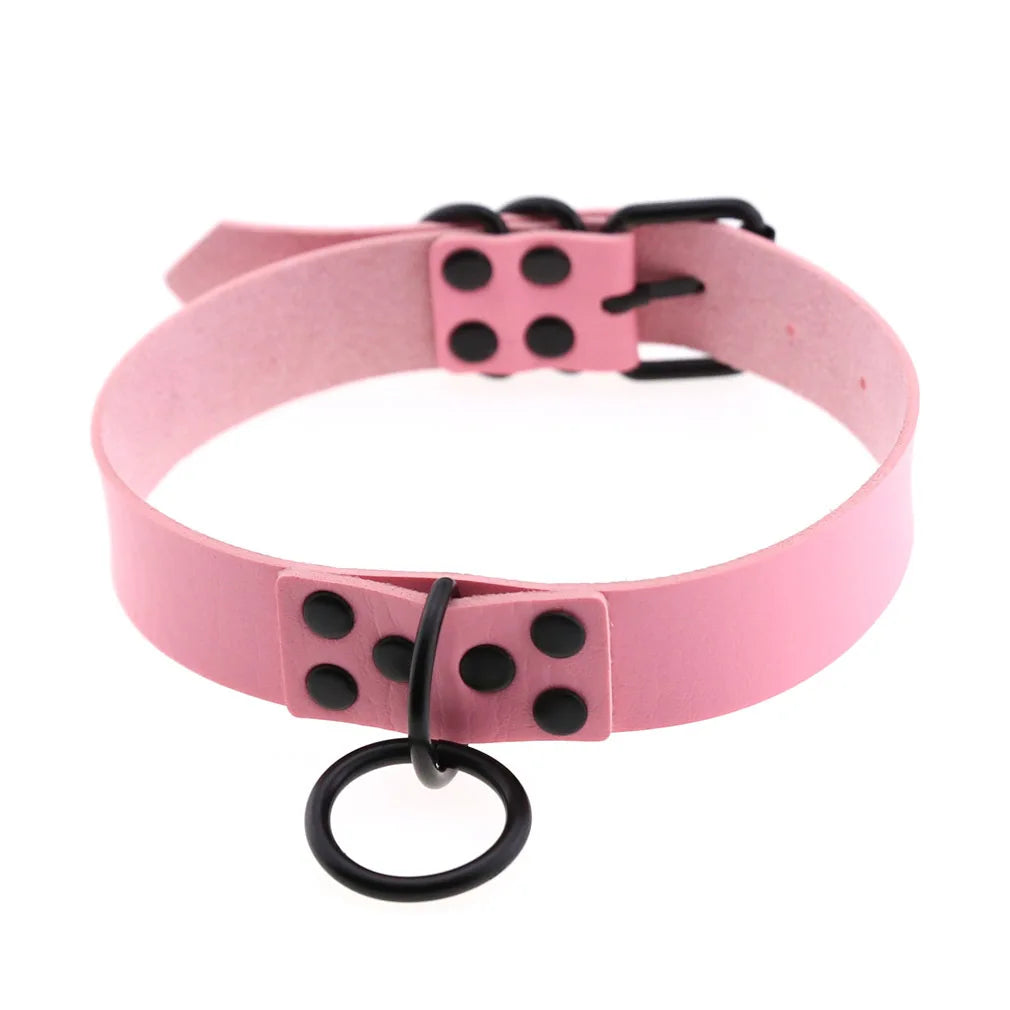 Goth Pink Leather Necklaces Women Punk Black Rivet Spike Collar Chain Neck Strap Gothic Holloween Girls Choker Y2K Body Jewelry