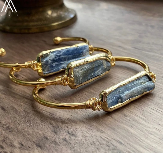 Natural Blue Kyanite Stone Open Bangle For Women High Quality Handmade Birthday Wedding Jewelry Gifts