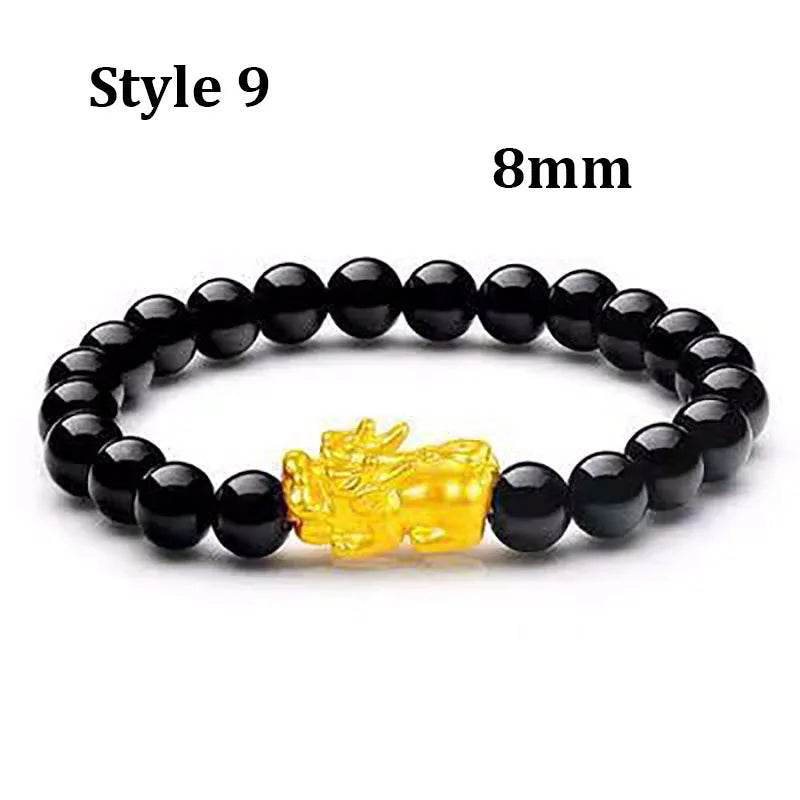 Feng Shui Obsidian Stone Beads Bracelet Wristband Gold Color Black Pixiu Wealth Good Luck Women Bracelet  Men Women Unisex