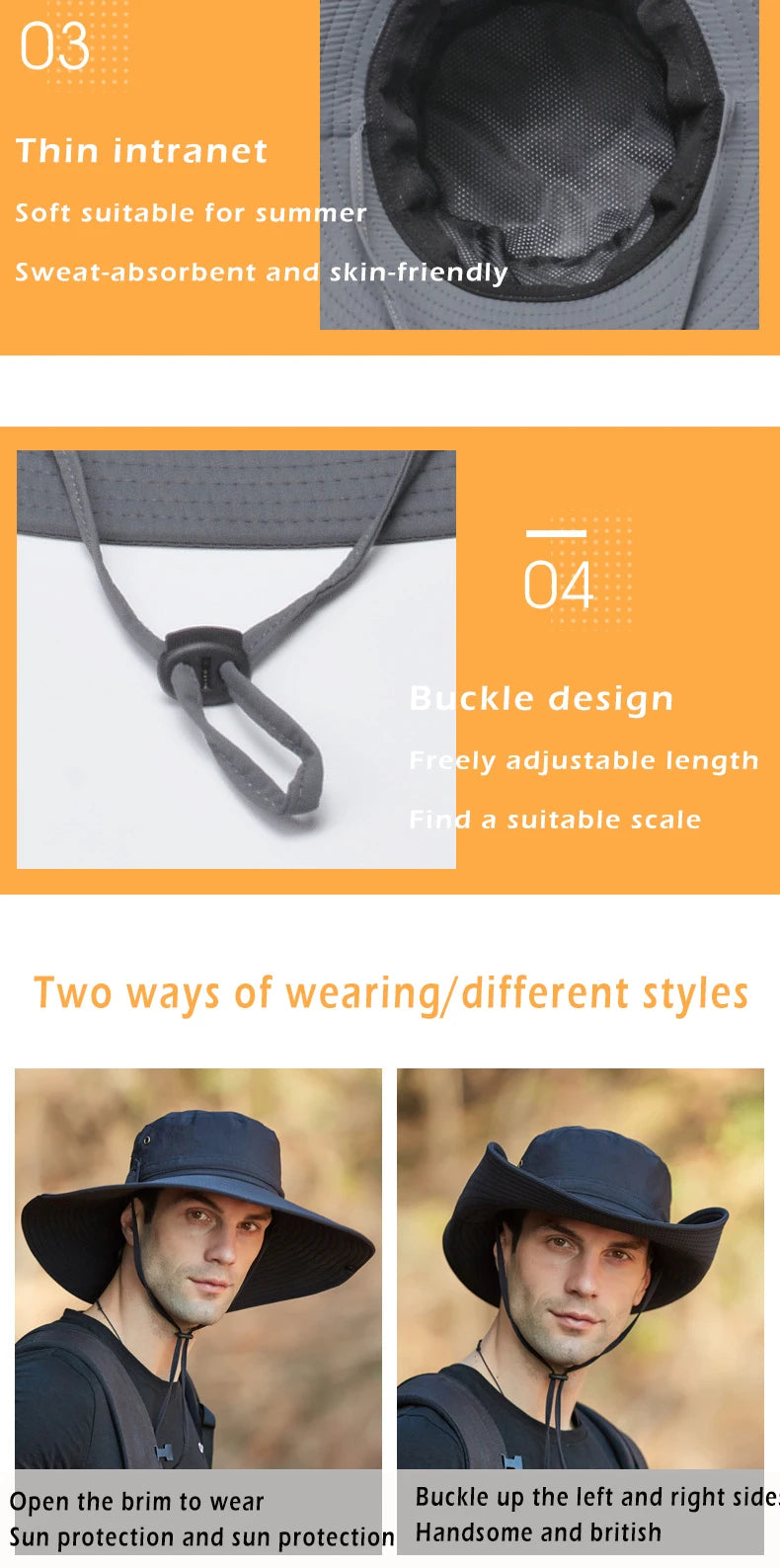 K194 Four Seasons Men's Panama Bucket Basin Sun Hat Sun Protection Hat Big Brim Fashion Outdoor