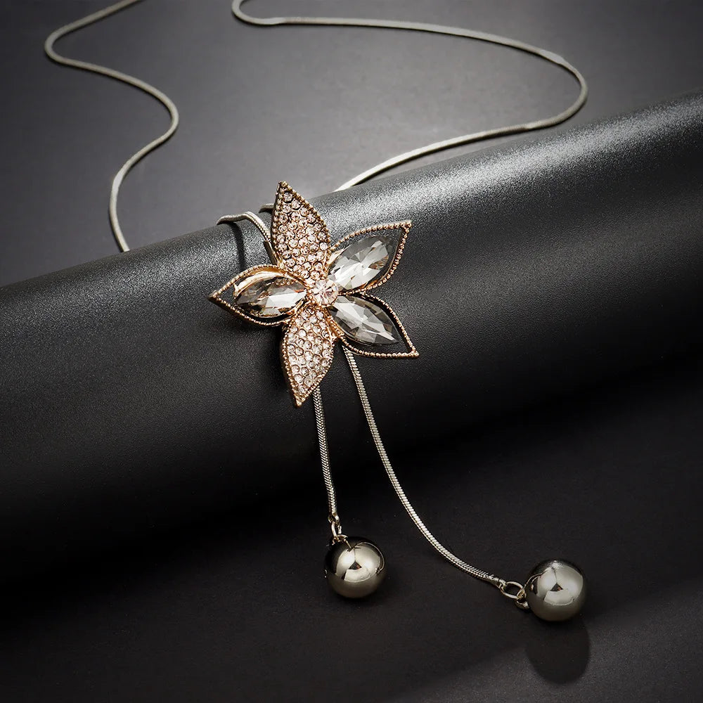 2024 Flower Long Necklaces for Women Fashion Crystal Choker Collier Femme Statement Necklaces&Pendants Accessories