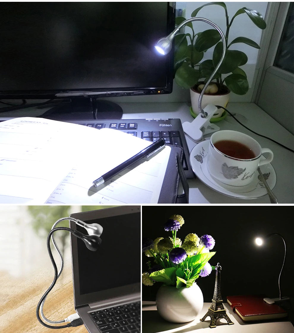 USB Power Clip Holder LED Book Light Desk Lamp 1W Flexible LED Reading Book Lamp Switch On/Off Table Lamp for Bedroom Study Room