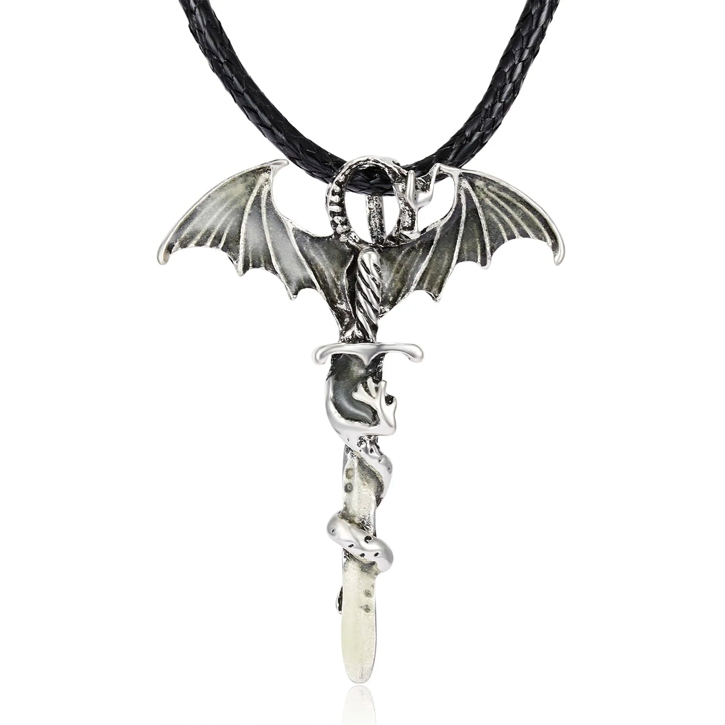 Rinhoo Vintage Magic Steampunk Glowing Luminous Punk Dragon Pendants Necklaces Mens Jewelry Glow In the dark Pendant Necklace