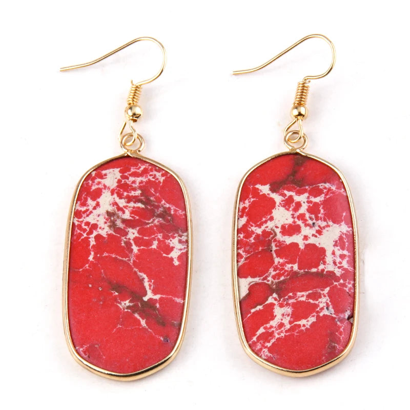 Hot Fashion Rectangle Natural Stone Earring Gary and Pink Women Drop Earrings