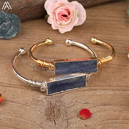 Natural Blue Kyanite Stone Open Bangle For Women High Quality Handmade Birthday Wedding Jewelry Gifts