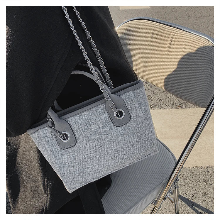 Women Tote Bag Fashion Canvas Large Capacity Handbag Casual Chains Shoulder Bags Ladies Big Messenger Bag Shopping Bag