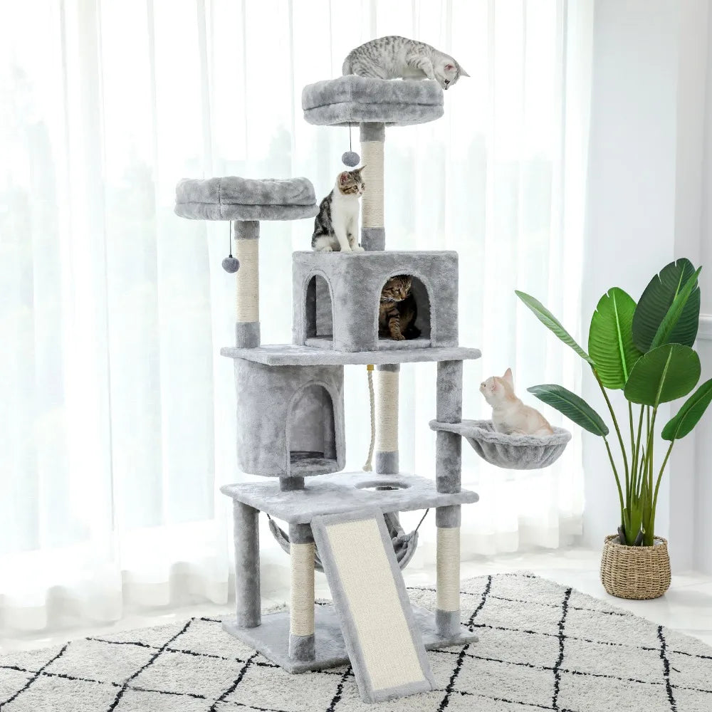 Pet Cat Tree House Condo Perch Entertainment Playground Stable Furniture for Kitten Multi-Level Tower for Large Cat Cozy Hommock