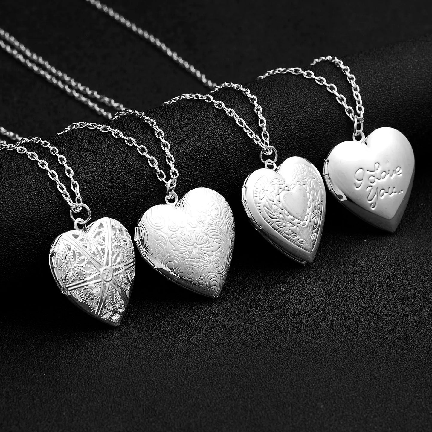 Unique Carved Design Heart-shaped Photo Frame Pendant Necklace Charm Openable Locket Necklaces Women Men Memorial Jewelry
