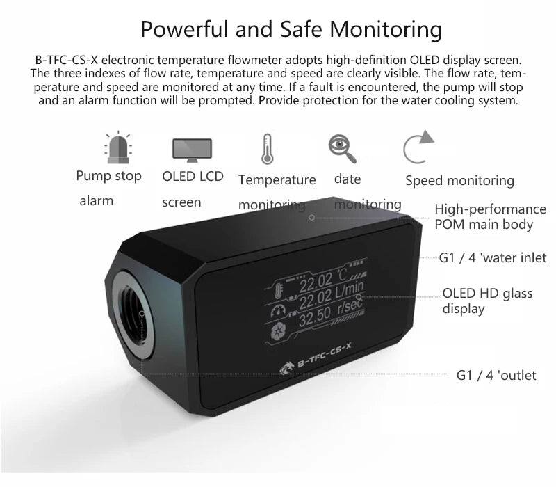 Bykski Thermometer Water Cooling System Monitor Flowmeter Leaking Pump Speed Alarm RPM Temperature Sensor PC Cooler B-TFC-CS-X