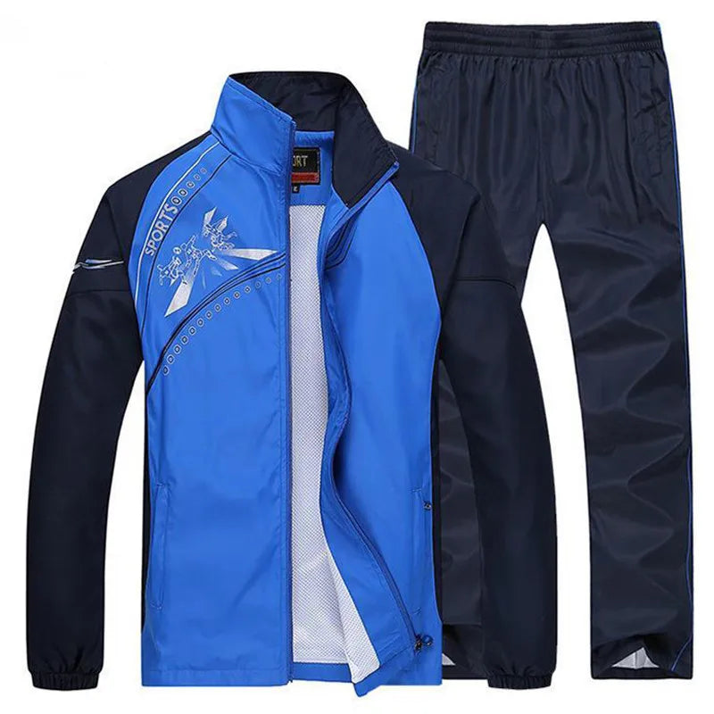 Men's Sportswear Set Spring Autumn Print Tracksuit Men 2 Piece Sets Jacket+Pant Sweatsuit Casual Sporting Outerwear Clothing
