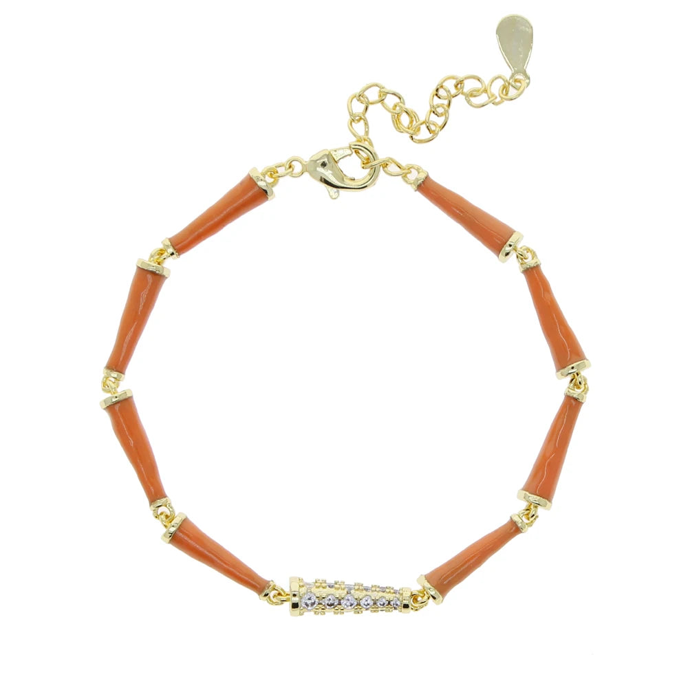 Rainbow Neon Enamel Beaded Link Chain Colorful Gold Color Women Girl New Bracelet