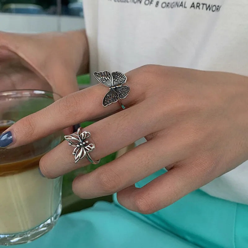 925 Sterling Silver Butterfly Rings for Women New Fashion Vintage Punk Fine Jewelry Birthday Party Accessories Gifts