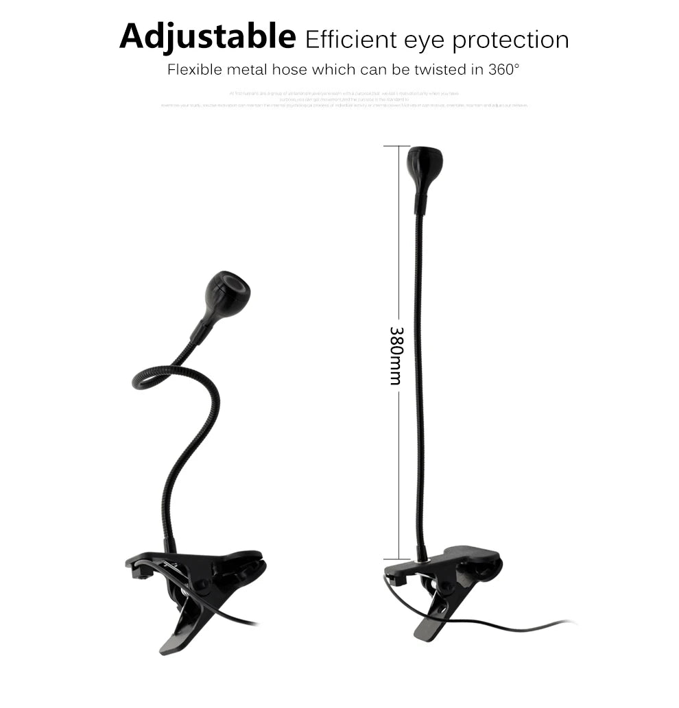 USB Power Clip Holder LED Book Light Desk Lamp 1W Flexible LED Reading Book Lamp Switch On/Off Table Lamp for Bedroom Study Room