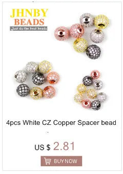 JHNBY 4pcs White Zircon Copper Spacer Beads 6/8/10mm Round Pave CZ Crystal Ball Loose Beads Jewelry Bracelet Making DIY Findings