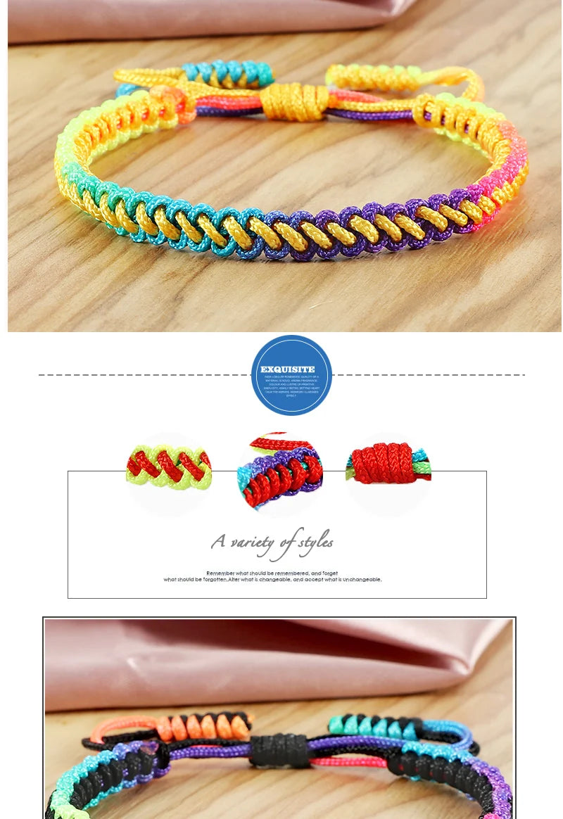 Lucky Colorful Rainbow Knots Braided Bracelet For Women Men Couple Handmade Adjustable Prayer Nylon Rope Bangles Travel Gift