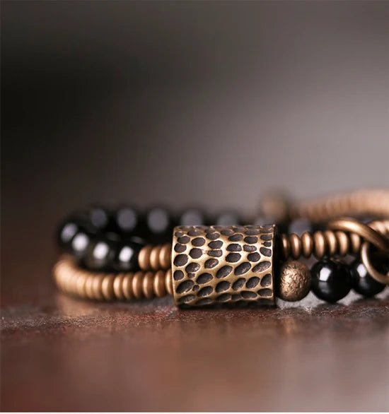 Rainbow Obsidian Beads Bracelet Hammered Brass Two Row  Health Unisex Jewelry for Women Unique Handmade Personalized Bracelet
