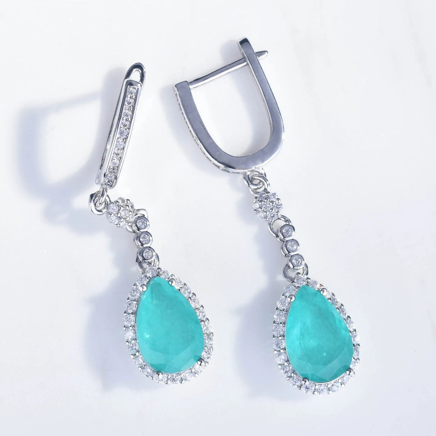 Silver Color Blue Tourmaline Necklace+Earrings+Ring Sets For Women White Gold Plated Water Drop Wedding Party Jewelry Set