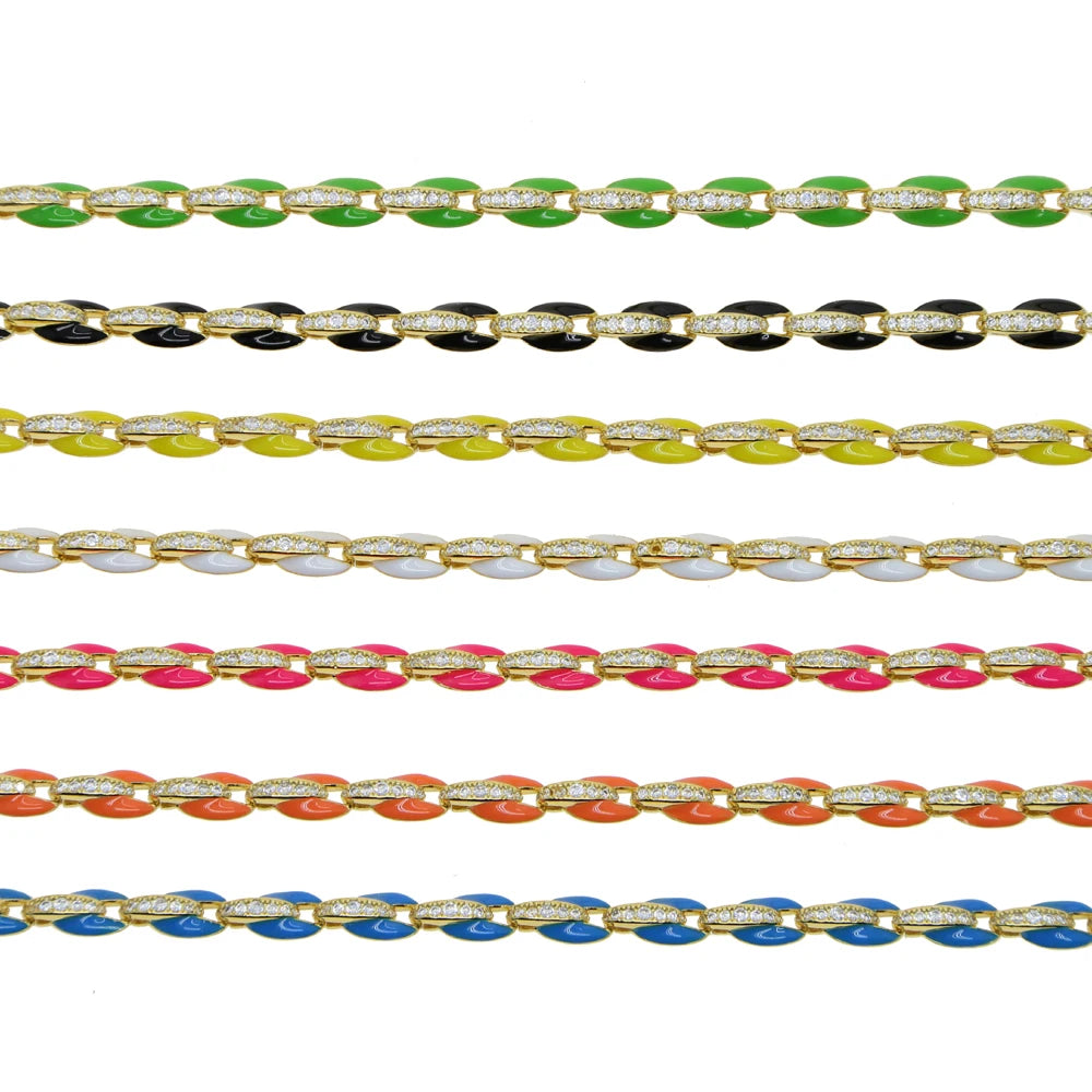 Top Quality Trendy Women Lady Jewelry Gold Color Fluorescent 7 Neon Enamel Rainbow Bead Chain Bracelet