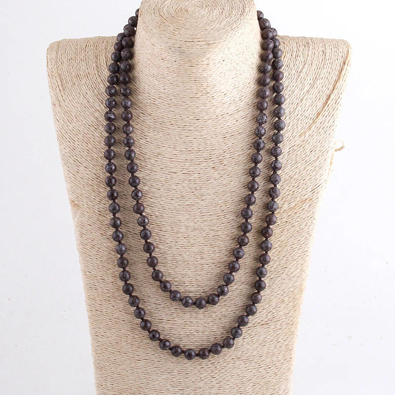 New Bohemian Jewelry long Knotted Halsband 8mm 125-128cm Double wrap Natural Stone Necklace