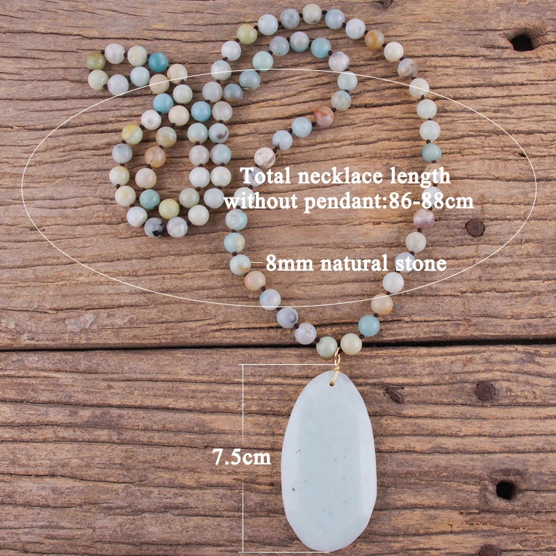 Fashion  Jewelry Natural Beads Long Knotted Semi Precious Pendant Necklaces For Women Bead necklace