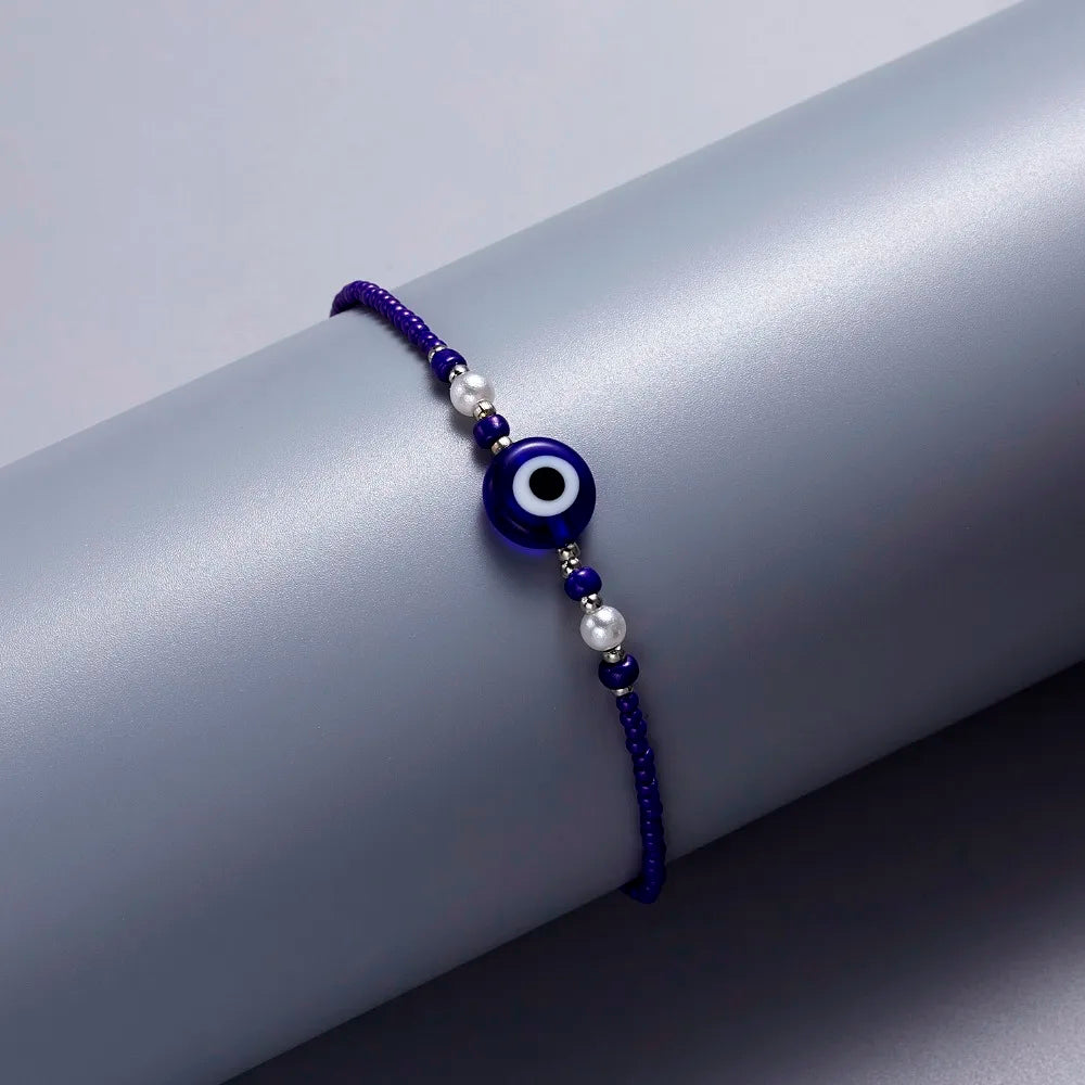 Lucky Handmade Vintage Rhinestone Palm Blue Evil Eye Pendant Link Chain Bracelet For Women Men Good Luck Bracelet Jewelry Gift