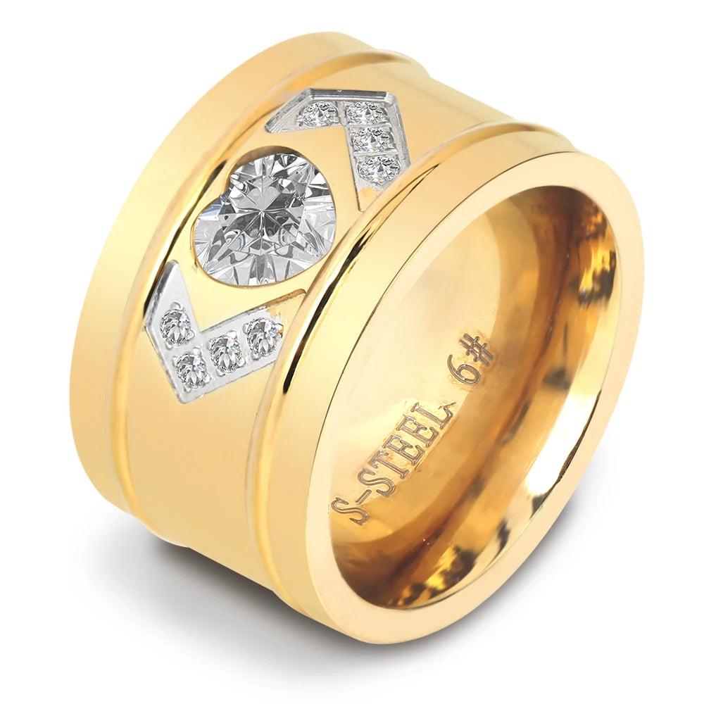 New Arrival Gold-Color Ring Bijoux 14mm Width Big Pave Setting CZ Zicon engagement Ring For Women Wedding  Jewelry