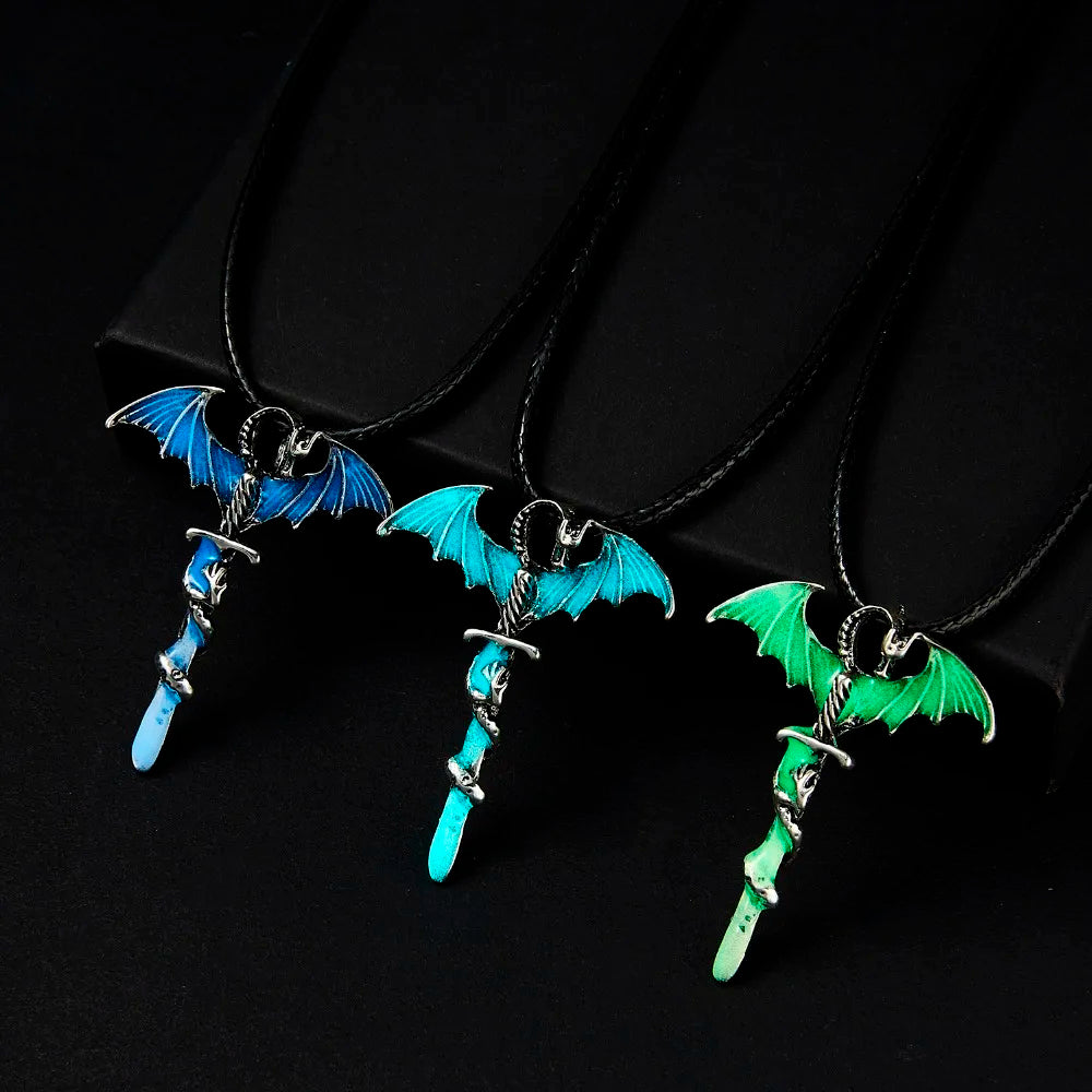 Rinhoo Vintage Magic Steampunk Glowing Luminous Punk Dragon Pendants Necklaces Mens Jewelry Glow In the dark Pendant Necklace