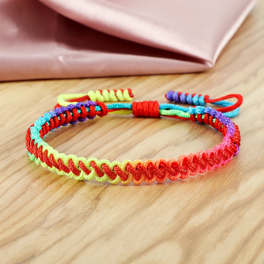 Lucky Colorful Rainbow Knots Braided Bracelet For Women Men Couple Handmade Adjustable Prayer Nylon Rope Bangles Travel Gift