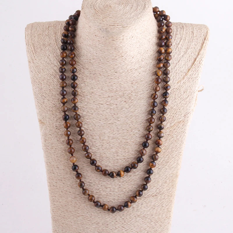 New Bohemian Jewelry long Knotted Halsband 8mm 125-128cm Double wrap Natural Stone Necklace