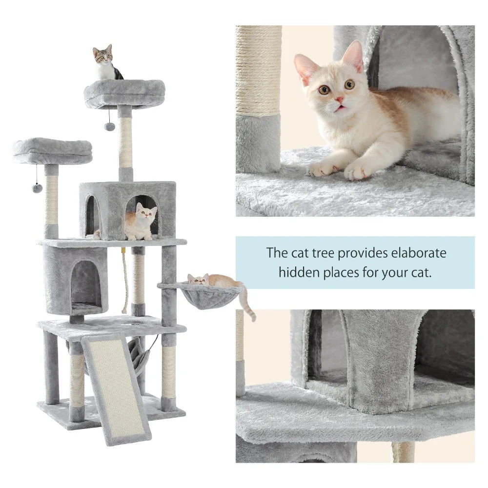 Pet Cat Tree House Condo Perch Entertainment Playground Stable Furniture for Kitten Multi-Level Tower for Large Cat Cozy Hommock