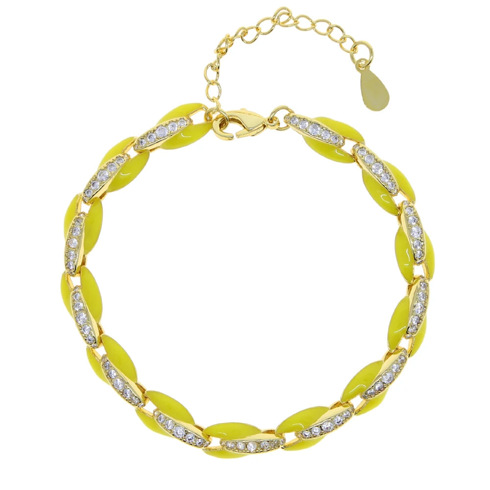 Top Quality Trendy Women Lady Jewelry Gold Color Fluorescent 7 Neon Enamel Rainbow Bead Chain Bracelet