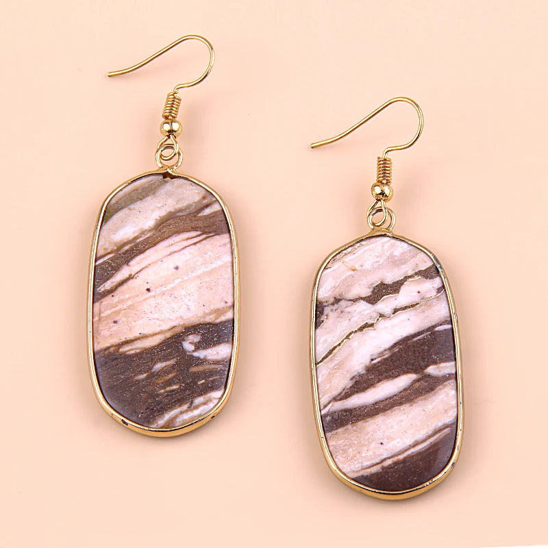 Hot Fashion Rectangle Natural Stone Earring Gary and Pink Women Drop Earrings