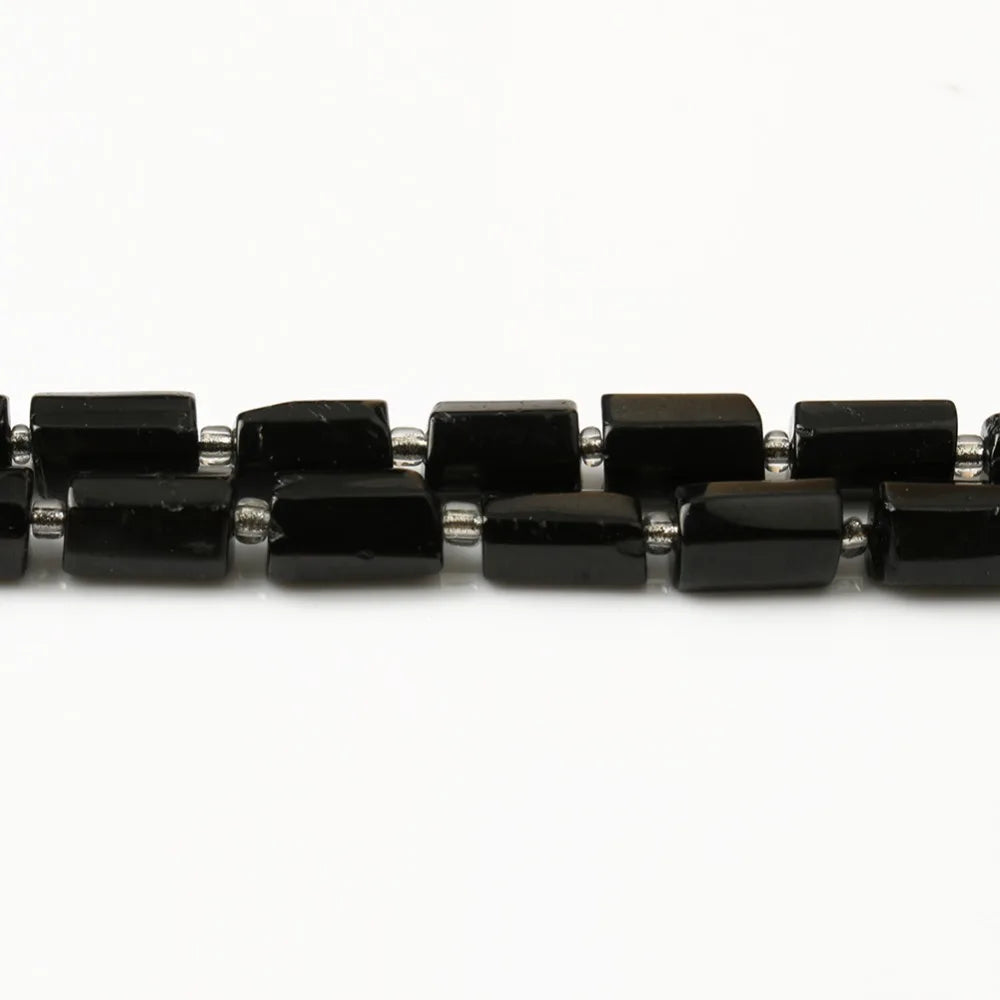 Natural Stone Bead Black Tourmaline Cylinder Shape Loose Spacer Beads for Jewelry Making DIY Bracelet Necklace Accessories 7.5''