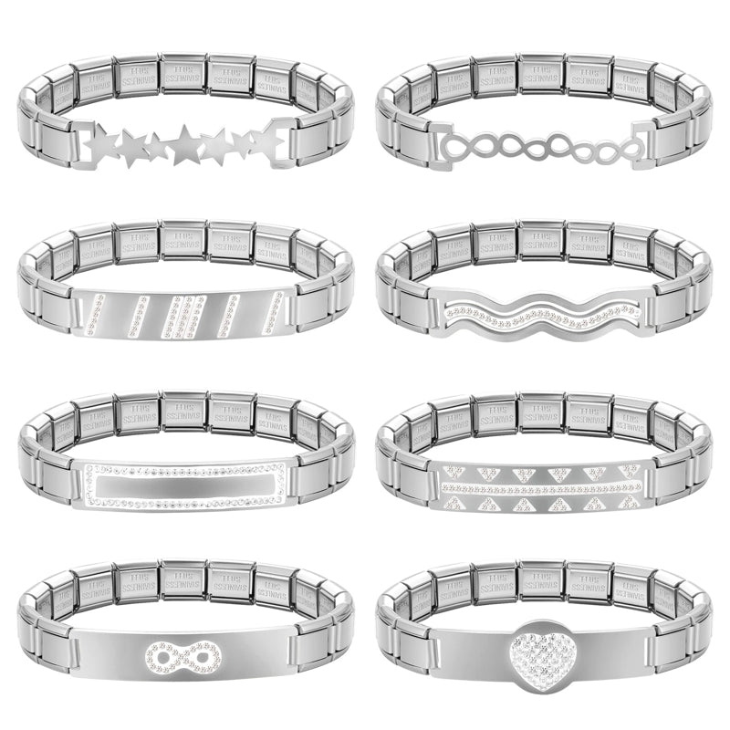 New Fashion Women Romantic Heart Star Zircon 9MM Width Stainless Steel Bracelet Bangle Girls Wedding Christmas Gift Jewelry